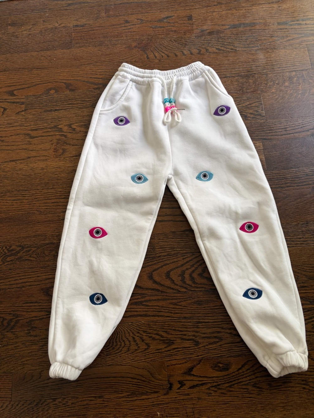 lola and the boys White Sweatpants with Multicolored Eye Embroideries